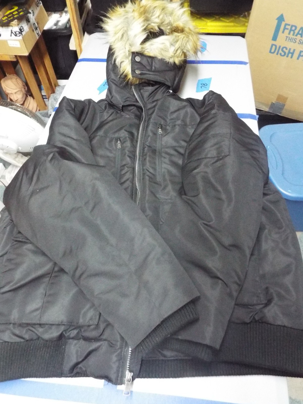 Sean John Down Filled Puffer Coat Fur Hood Size 2XL Black